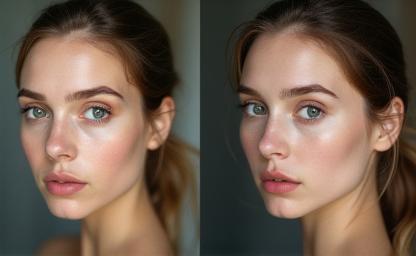 Illustration or example showing before and after photo retouching